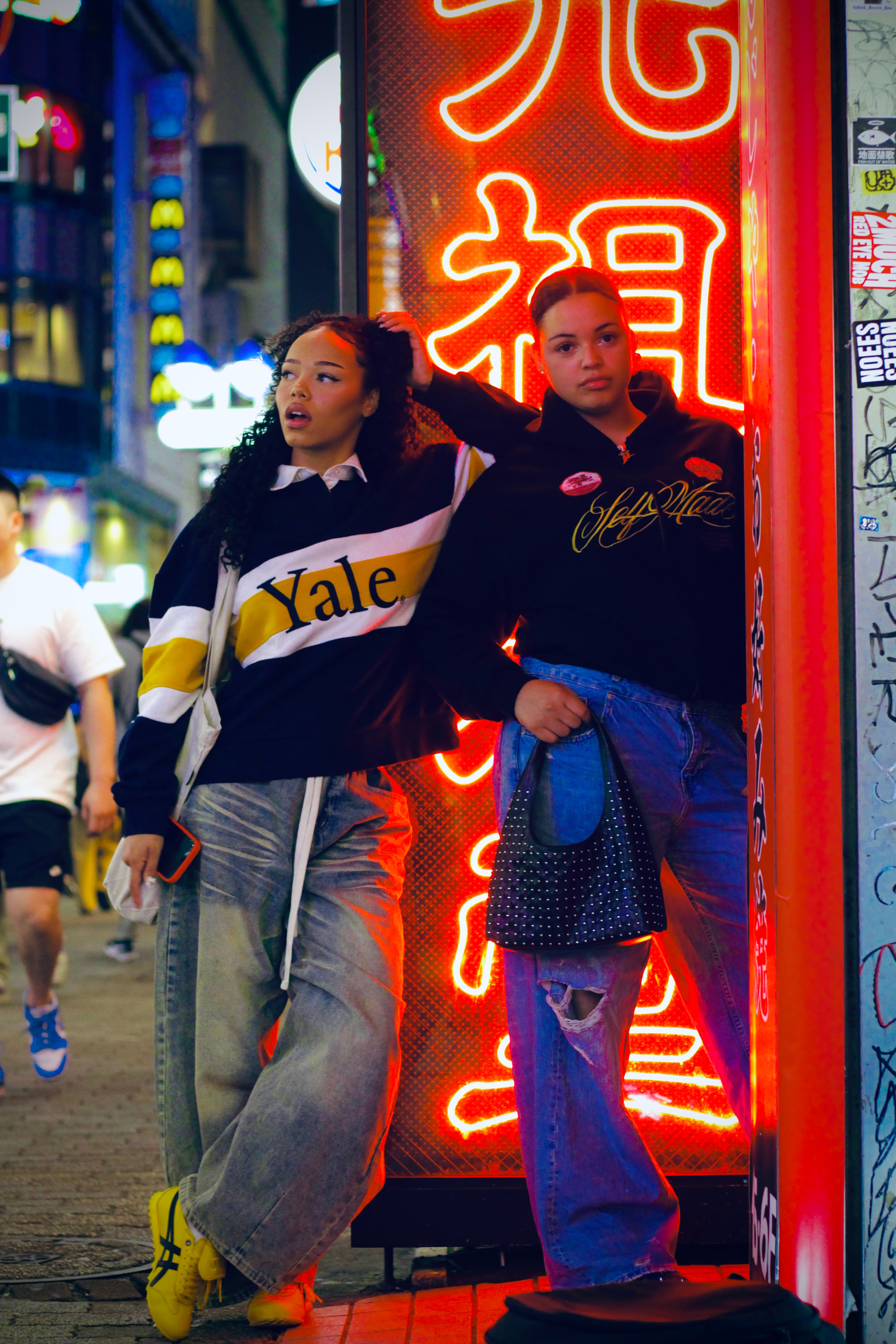 Red-neon portrait in Shinjuku, Tokyo